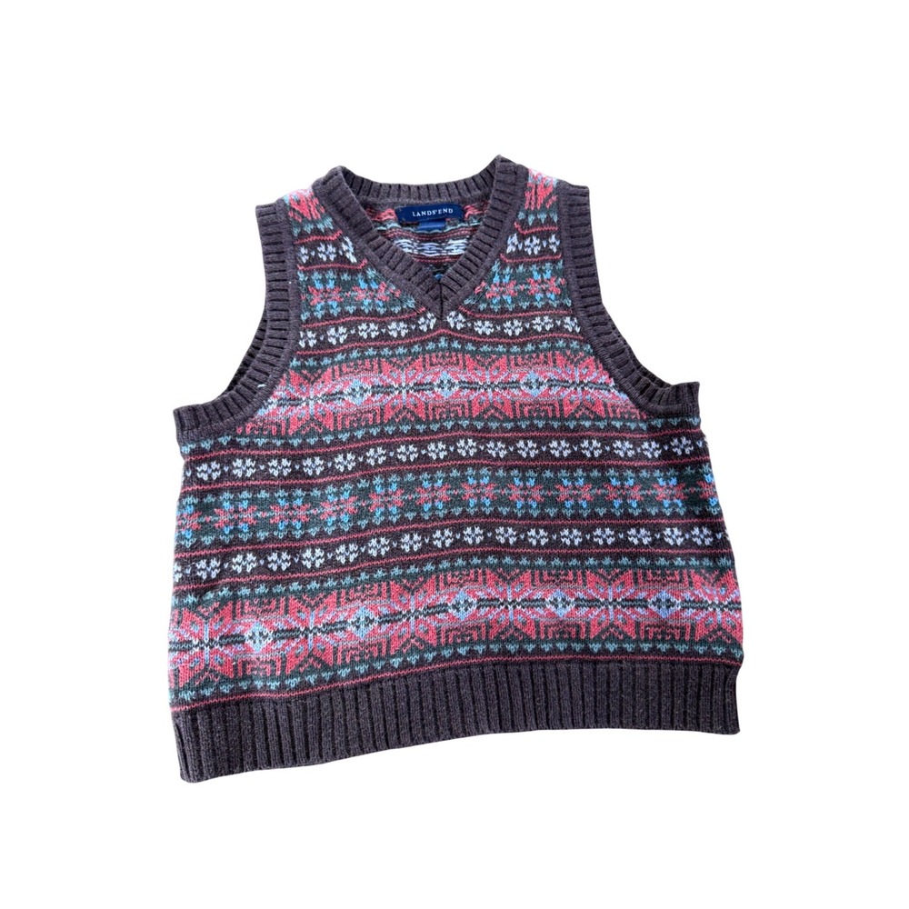 Lands End brown striped knit sweater vest
